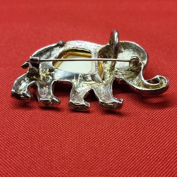 VTG Elephant Brooch Pin Pendant Metal Faux Abalone - Picture 4 of 10